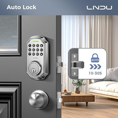 Keyless Entry Door Lock Deadbolt with Handle Set: 100 Code Front, Keypad with Handle, Electronic Keypad Deadbolt with 2 Knob, One Touch Lock, Auto Lock Easy to Install
