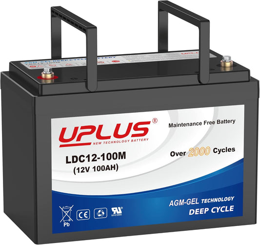 UPLUS 12V 100Ah Deep Cycle Battery, LDC12-100M Maintenance Free BCI Group 27 Size Rechargeable AGM Gel Batteries for Solar, RV, Golf Cart, Mobility, Camping, Backup, Trolling Motor