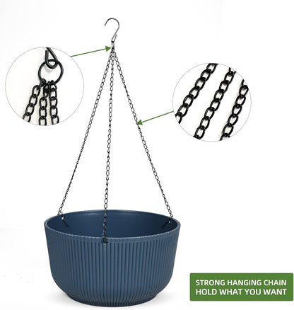 Dexceder 9.8 Inch Self Watering Hanging Planters Indoor Outdoor, Thickened Hanging Basket Flower Plant Pot (2 Pack, Deep Blue)