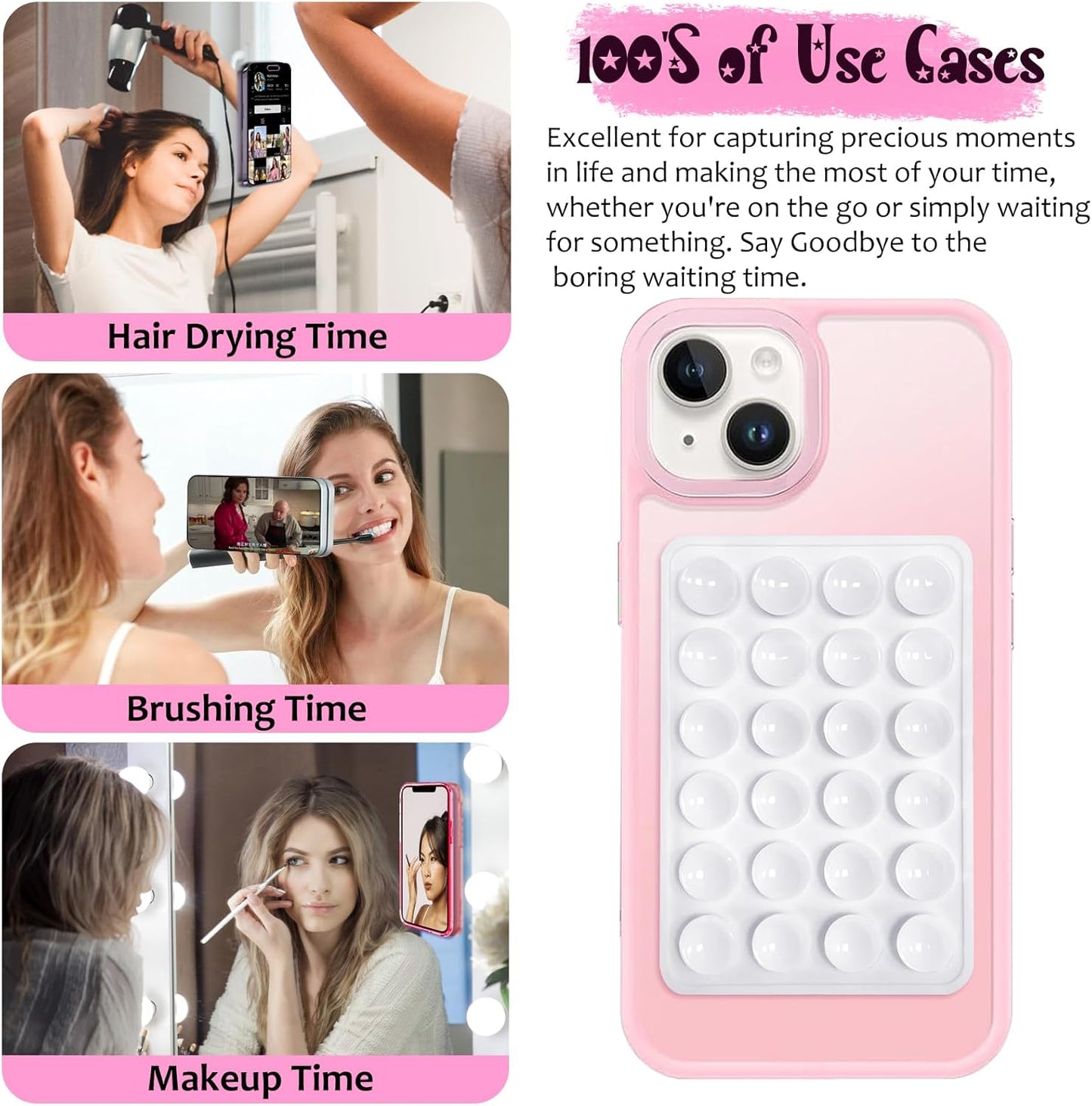 Silicone Suction Phone Case Mount, Silicon Adhesive Phone Accessory for Smartphones, Hands-Free Mirror Shower Phone Holder for Selfies, Tiktok Videos (Translucent)