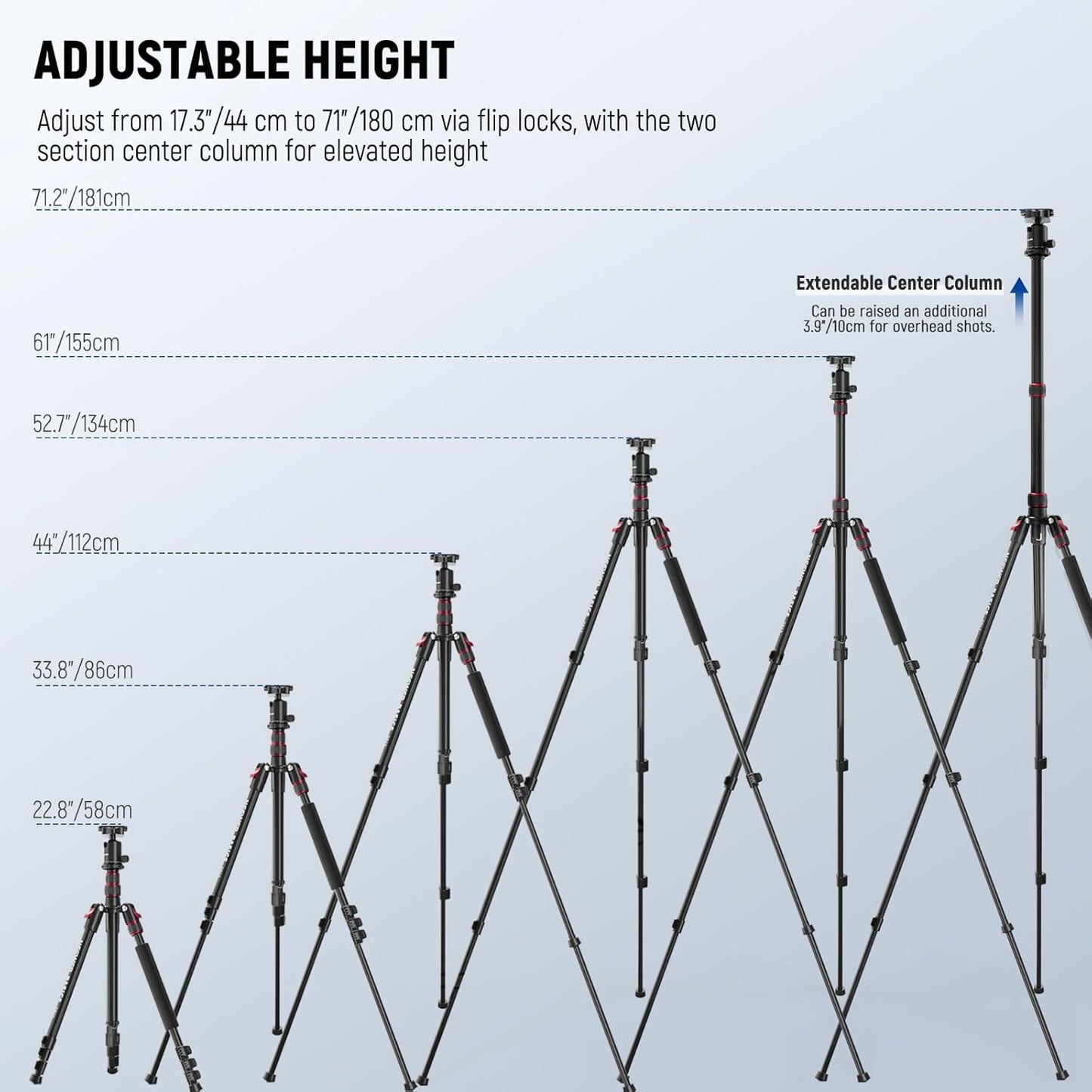 NEEWER Basics Camera Tripod Monopod, 71" Aluminum Heavy Duty Portable Travel DSLR Cell Phone Stand with 360° Ball Head Cellphone Holder Mount Compatible with iPhone for Filming Video Recording, TP15