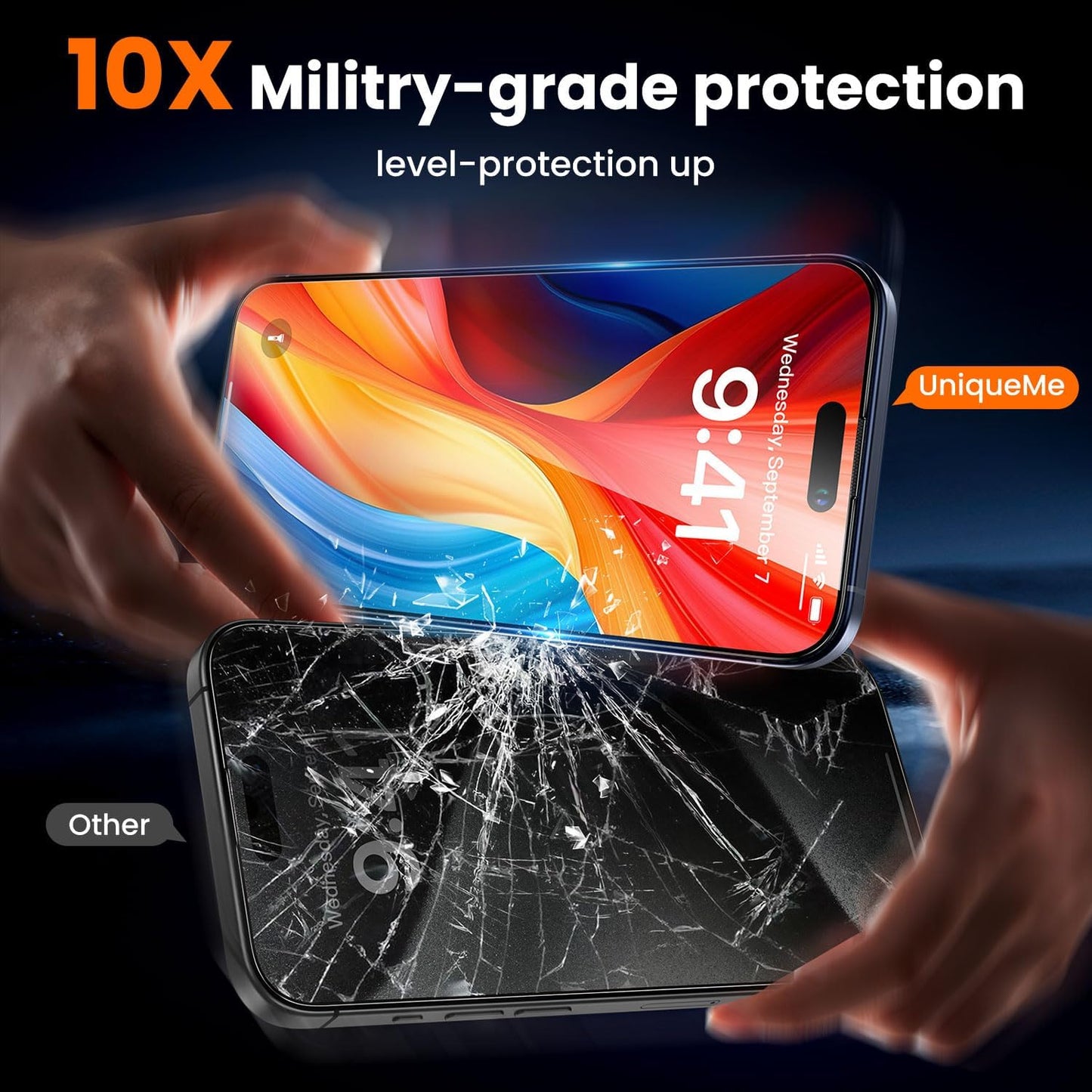 UniqueMe for iPhone 15 Pro Screen Protector - [Military Grade Shatterproof & 9H+ Hardness] Screen Protector 15 Pro Tempered Glass Full Coverage Protection, Easy Installation, 2 Packs
