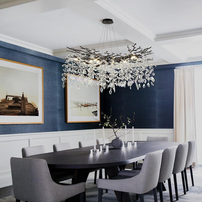 Modern Black Crystal Tree Branch Chandelier,14-Light 40" Black K9 Crystal Chandeliers for Living Room, Round Chandelier for Dining Room,High Ceiling,Kitchen Island,Foyer,Staircase