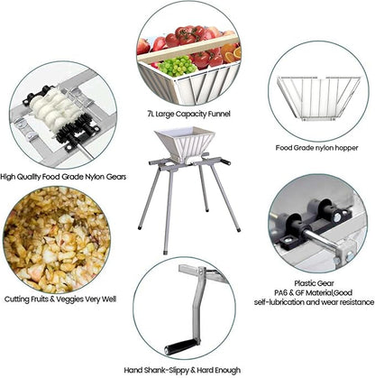SQUEEZE master Fruit Apple Wine Classic Crusher With Stand-7 Litre/1.8Gallon Manual Grinder- Large Nylon Hoopper-Nylon Teeth-Silver