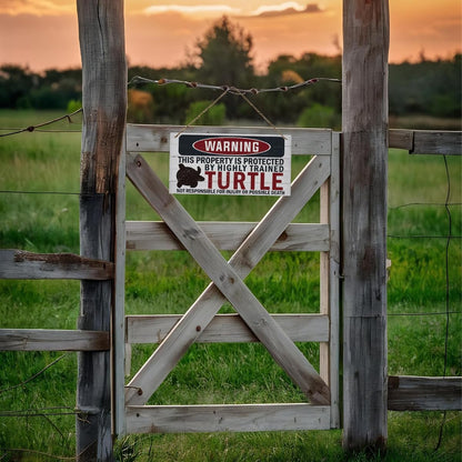 Funny Warning Signs, The Property is Protected By Highly Trained Turtle Sign, Decorative Wood Hanging Wood Plaque, House Door Sign, Farmhouse Wall Decor for Home Office, Indoor/Outdoor Use