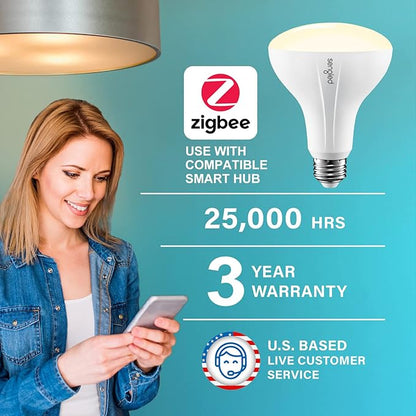 Sengled Zigbee BR30 Smart Bulb, Works with SmartThings and Echo with Built-in Hub, Voice Control with Alexa and Google Home, Hub Required, Dimmable Flood Light Bulb, Soft White 2700K, 2 Pack