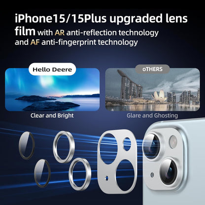 Compatible with iPhone 15/iPhone 14/iPhone 14 Plus/iPhone 15 Plus Camera Lens Protector, [Case-Friendly][Strong Adsorption][AR Anti-Reflection] Tempered Glass Full Coverage,Silver