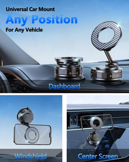 Vacuum Magnetic Car Phone Holder for Magsafe [89+LBS Suction & 3200gf Magnetic] 360° Adjustable Ultra Suction Cup Phone Holders for Your Car/Gym/Mirror, Car Mount for iPhone & Android (Black)