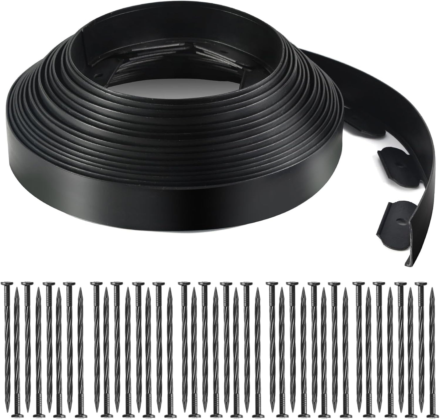 LINSHRY 100 FT Landscape Edging, 2 in.Tall No Dig Garden Edging Border with 120 Spikes, Flexible Plastic Lawn Edging for Landscaping Flower Bed, Grass, Yard