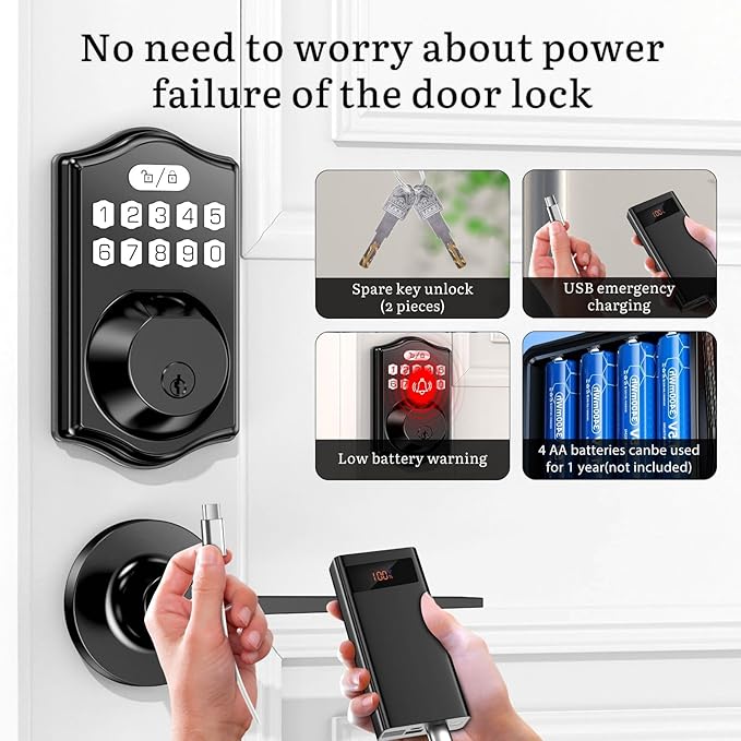 keyless Entry Door Lock deadbolt with Handle Set-Front Fingerprint Smart Locks with 2 Lever Handles-Keypad Code Deadbolt -App Control,Auto Lock