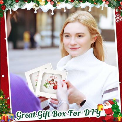 25 Pcs Sublimation Ornament Blanks Box 3.6"x3.6"x0.7" Christmas Ornaments Holder Ceramic Discs Packaging Box with Window for Personalized Xmas Tree Blanks Bulk (White)