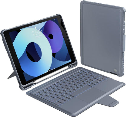 Nillkin iPad 9th Generation (10.2", 2021) Case with Detachable Keyboard, Magic Trackpad, 7-Colors Backlit, Portrait/Landscape Modes, Rugged Keyboard Case with Camera Cover for iPad 8th/7th Gen, Gray