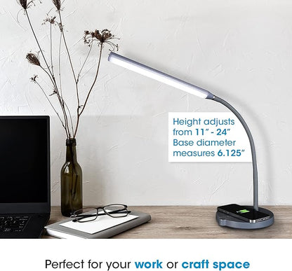 Ottlite Stretch LED Desk Lamp with Wireless Charging - ClearSun LED Technology, 3 Color Temperature Modes with Touch Sensitive Controls & Flexible Gooseneck Arm for Home, Office & Dorms