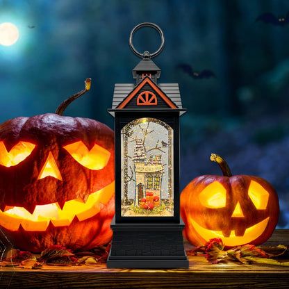 Halloween Snow Globe Lantern with 6 Hour Timer,Halloween Decorations Indoor for Home,Halloween Decor,USB or Battery Powered for Halloween Lanterns,Halloween Spooky Town
