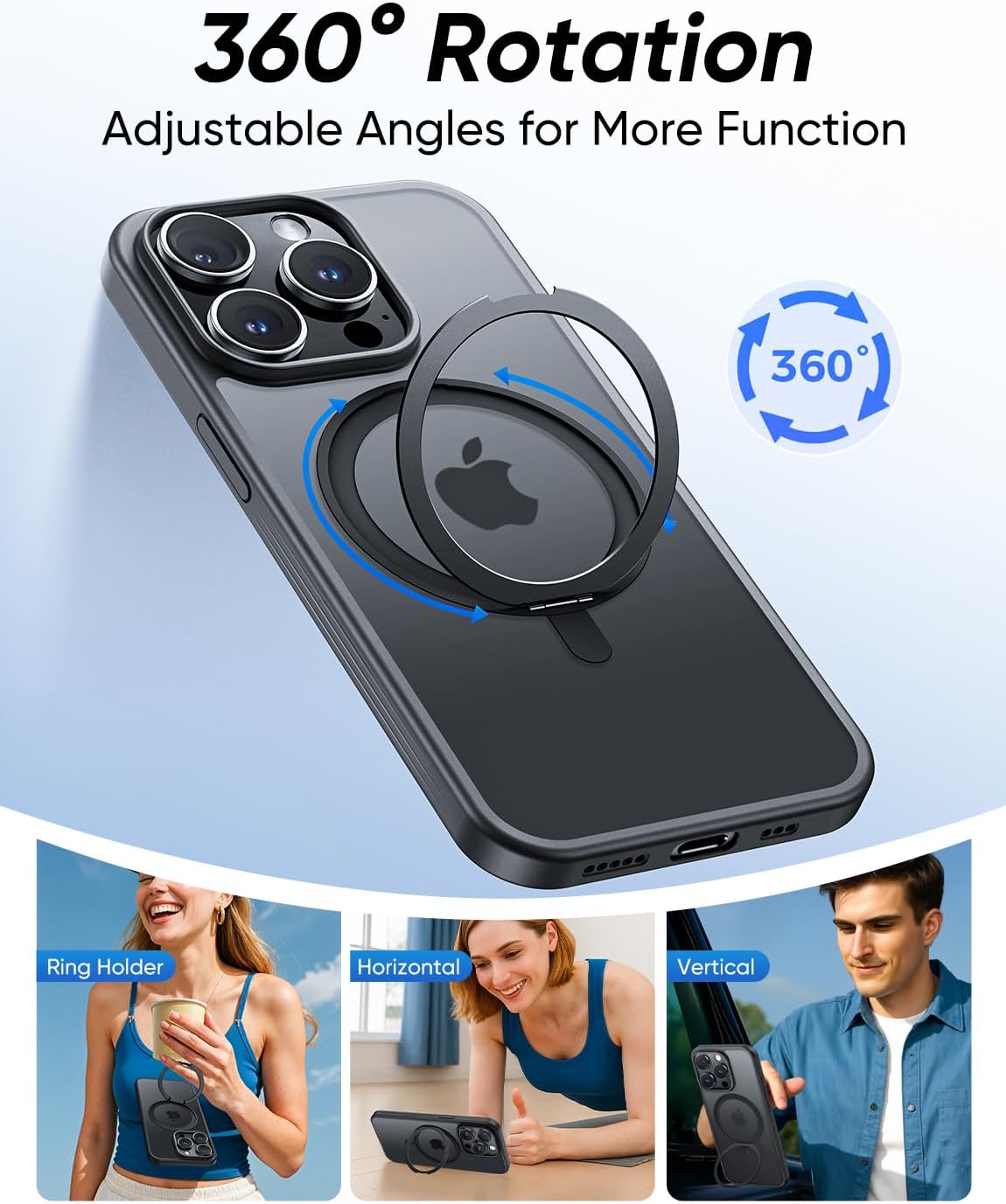 MAGIC JOHN 360° Rotatable Magnetic Invisible Stand for iPhone 14 Pro Max Case [Anti-Slip Grip] [Compatible with MagSafe] 16FT Shockproof for iPhone 14 Pro Max Case with Kickstand, Black