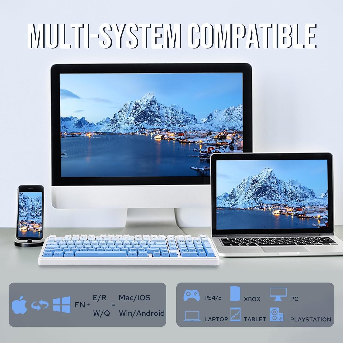 EPOMAKER X Aula F99 PRO Wireless Gaming Keyboard with 8000mAh Battery, Hot Swappable Creamy Keyboard, 2.4GHz/Type-C/BT5.0, NKRO, RGB Backlit for Win/Mac/Gaming (Blue Gradient)