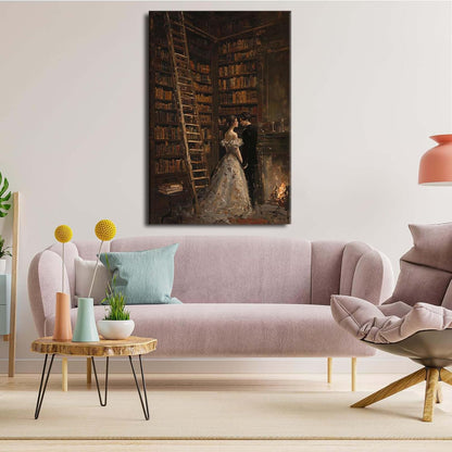 Gothic retro library scene decoration melancholy calm art college style wall aesthetic antique style home decoration suitable for bedroom living room24x36in Wood Framed