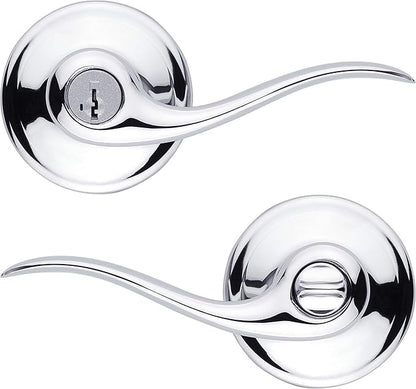 Kwikset Tustin Entry Door Handle with Lock and Key, Secure Keyed Reversible Lever Exterior, Doorlock, For Front Entrance and Bedrooms, Polished Chrome, Pick Resistant Smartkey Rekey Security