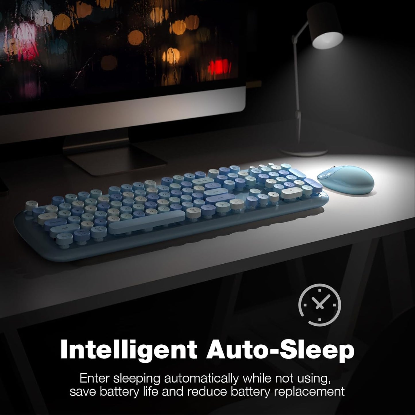 KNOWSQT Wireless Keyboard and Mouse Combo Pale Blue - Colorful 104 Key 2.4G Round Keycap Typewriter Keyboards, USB Dongle Plug and Play, for Laptop, Windows, PC, Computer, Desktop