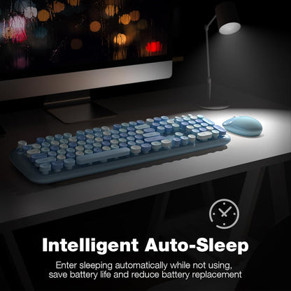 KNOWSQT Wireless Keyboard and Mouse Combo Pale Blue - Colorful 104 Key 2.4G Round Keycap Typewriter Keyboards, USB Dongle Plug and Play, for Laptop, Windows, PC, Computer, Desktop