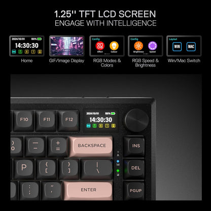 Redragon K720 Wireless CNC Gasket Gaming Keyboard w/Hype Screen & Knob, 81 Keys Mechanical Keyboard, Smart 1.14’’ TFT Info Display, 5-Layer Noise Dampening, Custom Linear Switch, Dawn Sakura Color