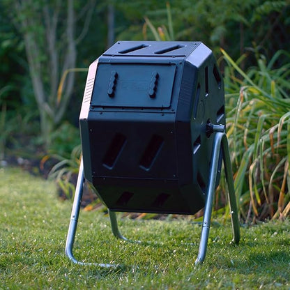 FCMP Outdoor IM2000 Tumbling Composter Canadian-Made, 100% Recycled Resin - Outdoor Rotating Compost Tumbler Bin for Garden, Kitchen, and Yard Waste, Black (22 Gallon)