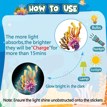 Glow in The Dark Under The Sea Wall Decals, Coral Reef and Seaweed Undersea Ocean Wall Stickers Luminous Removable Underwater Sea Wall Stickers for Kids Boys Bedroom Watercolor Ocean Creatures Decor