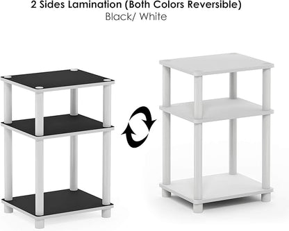 Furinno JUST Side Table, 3-Tier End Table, Open Shelves Night Stand, Bedside Table, Toolless Assembly, for Living Room, Bedroom, Bathroom, White(Espresso) | with Plastic Poles, 1-Pack