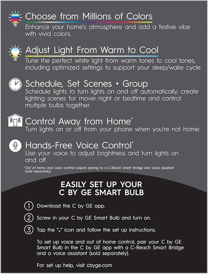 GE CYNC Smart Flood Light Bulb, Full Color, Bluetooth Enabled, Alexa and Google Assistant Compatible (1 Pack), Packaging May Vary