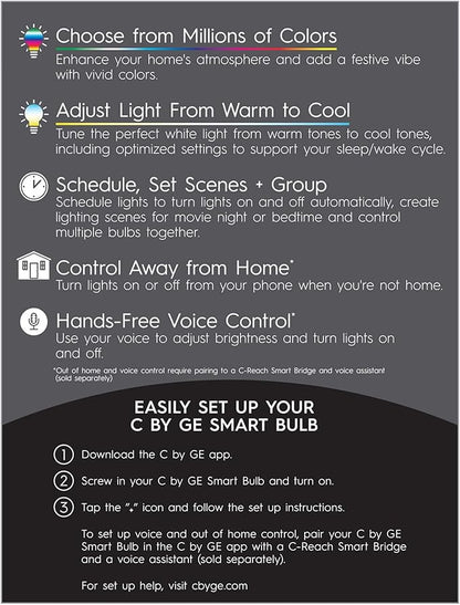 GE CYNC Smart Flood Light Bulb, Full Color, Bluetooth Enabled, Alexa and Google Assistant Compatible (1 Pack), Packaging May Vary