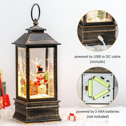 Christmas Snow Globe Lantern Water Glittering Snowman Christmas Tree Crown with Music, USB Lined Operated Lighted Lantern for Christmas Festival Decoration Gifts
