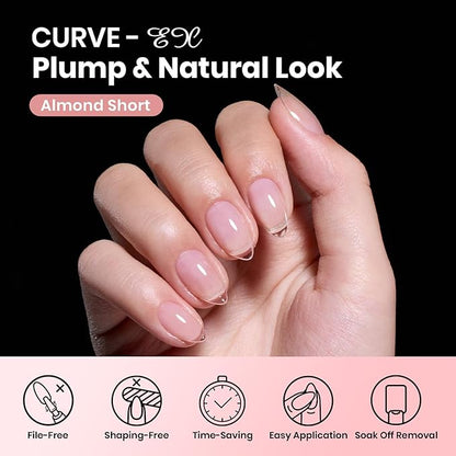 Beetles Gel Almond Nail Tips Short, Curve-EX 640pcs 16 Sizes, Etch-X Half Matte Full Cover Soft Acrylic False Press on Nail Tips Easy DIY Nail Extension Art Salon for Curved & Natural Nail Beds