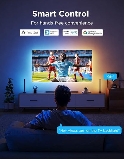 Govee TV LED Backlight 2, 18.4ft Cuttable TV Lights for 32-86 Inch TVs, Color Changing RGBWIC LED Strips Lights with 210+ Scene Modes & Music Sync, Smart APP and Voice Control, Easy Install