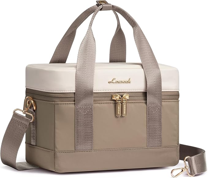 LOVEVOOK Insulated Lunch Bag for Women - Cute Lunch Box Cooler for Work, Picnic, and Beach, Khaki-beige