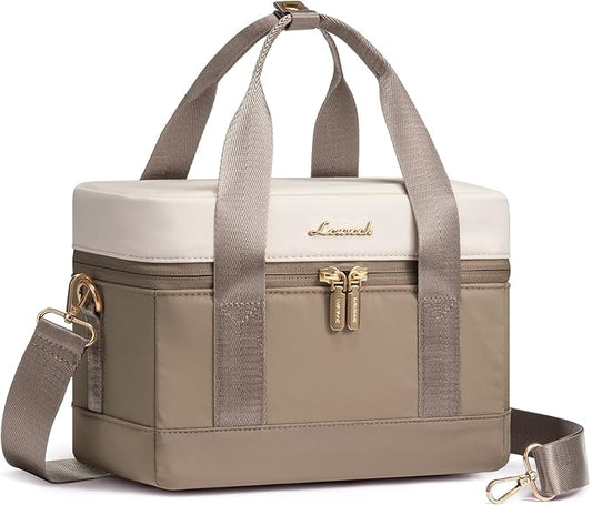 LOVEVOOK Insulated Lunch Bag for Women - Cute Lunch Box Cooler for Work, Picnic, and Beach, Khaki-beige