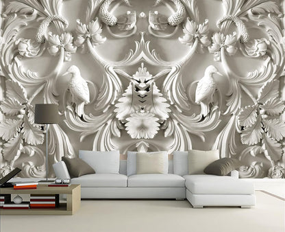 White Gypsum Art Wall Mural Wallpaper for Bedroom 137" x 100"