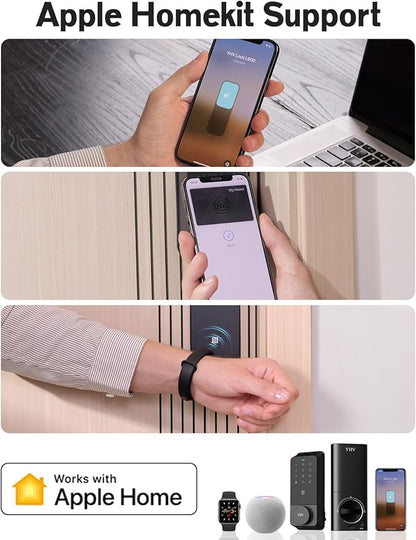 Smart Door Lock with Apple Home Ecosystem Fingerprint Keyless Entry Door Lock Safety Keypad Deadbolt with Code, Built-in Wi-Fi, IP65, Supports Apple Homekit, Alexa, Google for Front Door or Back
