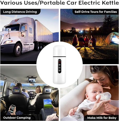 Car Kettle, Portable Electric Travel Kettle, 12V/24V Car Coffee Warmer,420ML Hot Water Heater with Built-in Magnetic Induction Stirring,Mini Hot Water Boiler for Tea Coffee Milk