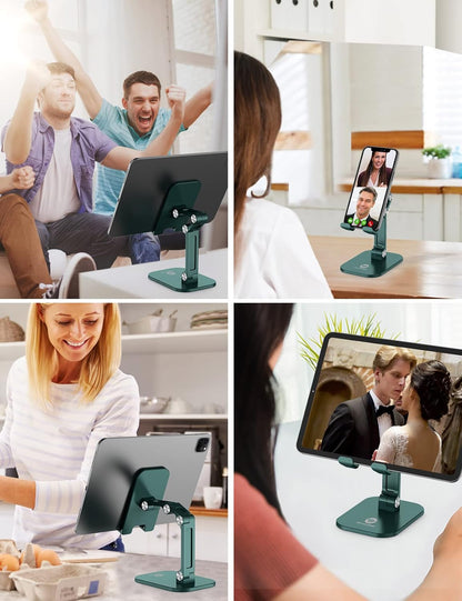 OCYCLONE Phone Stand, Adjustable Height and Angle Foldable Cell Phone Stand Holder for Desk, Taller iPhone Stand Compatible with 4.7"-13" Smartphones iPad Tablet, Green