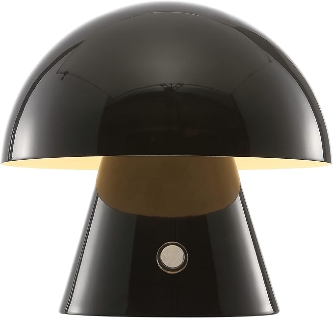 JONATHAN Y 7" Black Rechargeable Cordless Mushroom Table Lamp, Portable LED Nightstand Lamp for Bedroom Living Room, Metal Shade, 3-Way Dimmable Touch Sensor Modern Accent JYL7116A