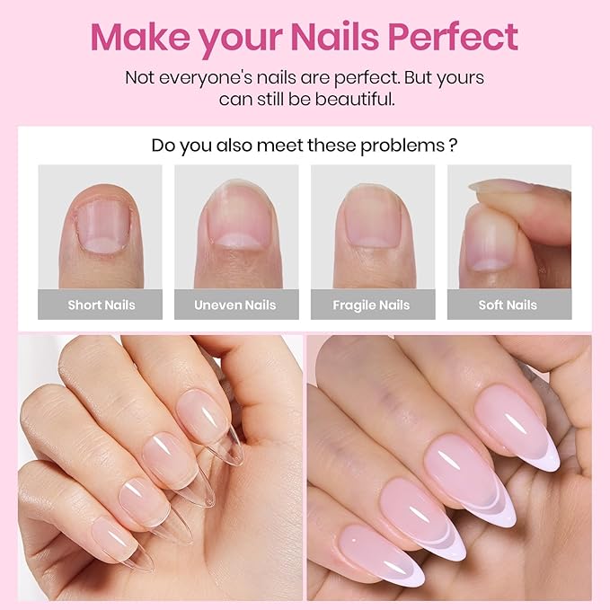 Beetles Medium Almond Nail Tips 576pcs 12 Sizes, Pre-Etched Soft Gel Nail Tips Half Matte Full Cover Press on False Nail Tips Clear Acrylic Nails Glue on Nails DIY Nail Extension Gift for Women