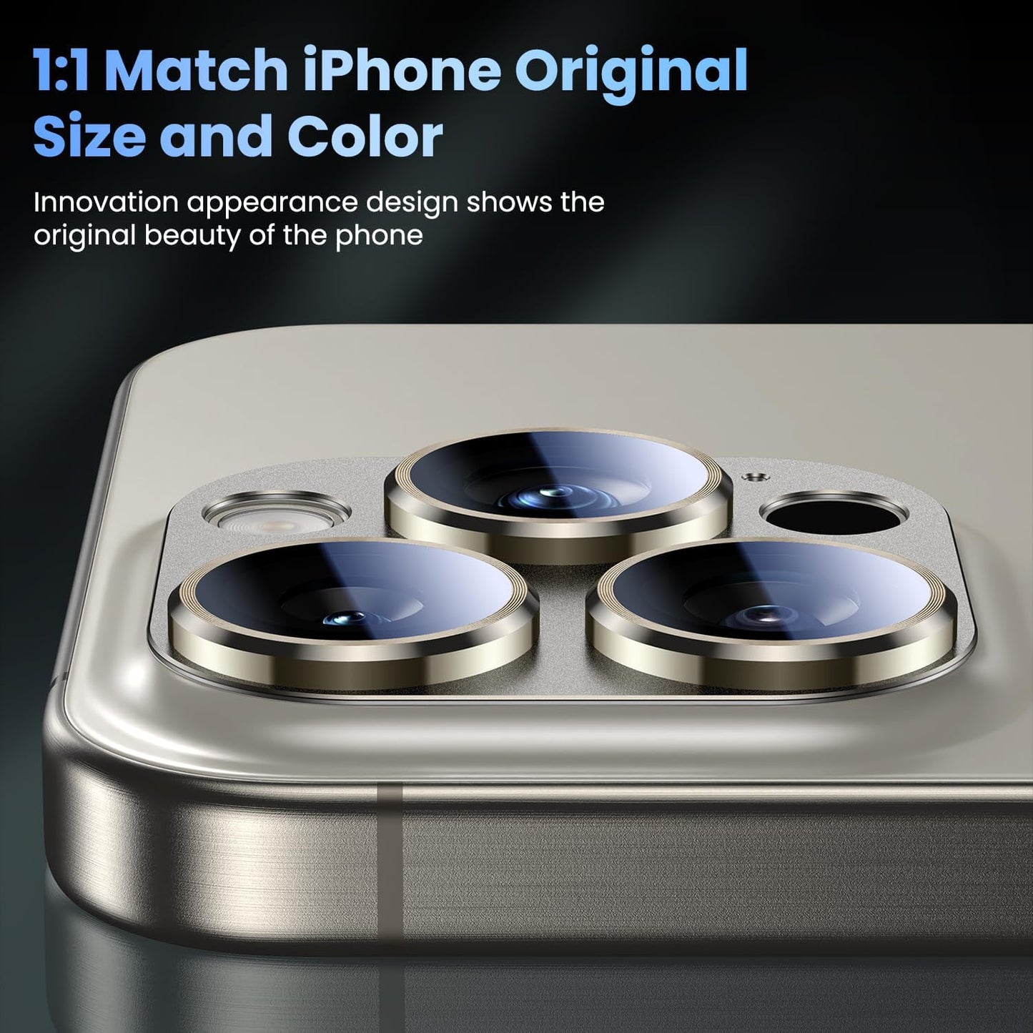 Uyiton Compatible with iPhone 16 Pro/iPhone 16 Pro Max Camera Lens Protector - [Not Easy to Break][Strong Adsorption][Case-Friendly] Metal Tempered Glass Rear Camera Screen Cover - Natural Titanium
