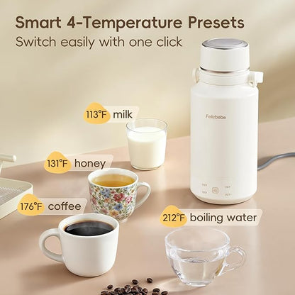 33.8 Oz/1000mL Portable Electric Kettle,304 Stainless Steel travel kettle,Hot Water Boiler and Keep Warm,4 Temp Settings,600W Fast Boiling Water with Auto Shut-Off and Boil Dry Protection