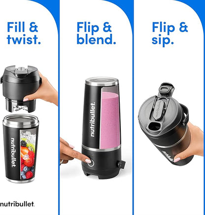 nutribullet Flip Portable Blender with Insulated Cup, Cordless, Black, NBPB50350AK