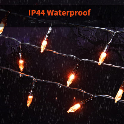 Orange LED Outdoor Halloween Lights, Halloween Decorations, 39 FT 100 LED Mini Lights with 8 Lighting Modes,Connectable String Light Plug in for Garden Patio Party Haunted House Ghost Holiday Decor