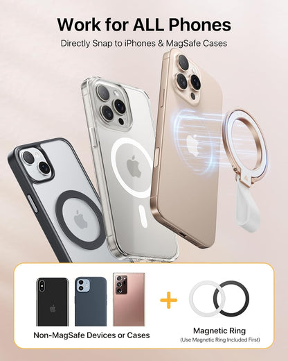 andobil [2025 Unrivaled Stability] Magnetic Phone Grip Holder for MagSafe Ring Stand Holder Kickstand Compatible with MagSafe Accessories for iPhone 16 Pro Max Plus iPhone15/14/13/12&Android,Rosegold