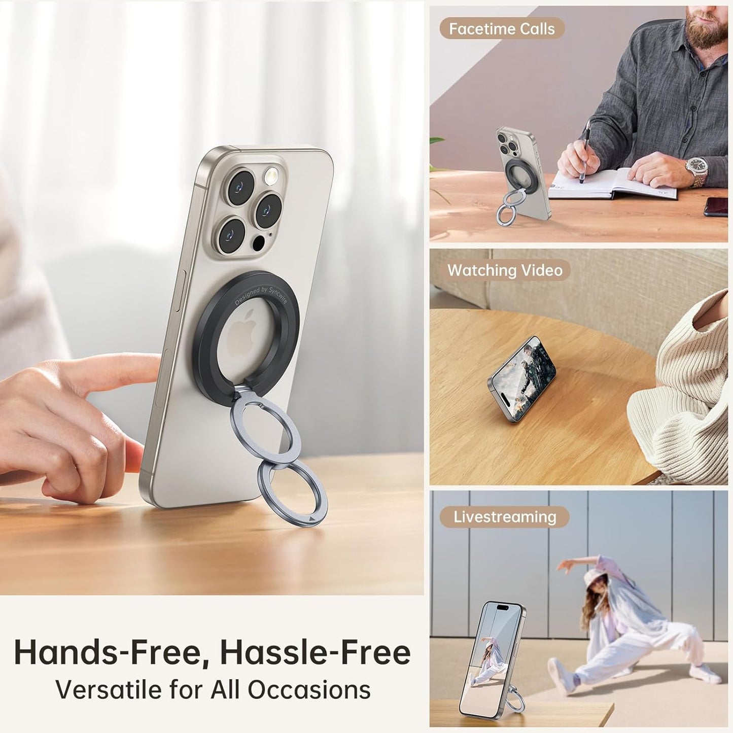 SYNCWIRE for MagSafe Ring Holder, Magnetic Phone Ring Holder Magnet Cell Phone Grip Finger Ring Kickstand Compatible with iPhone 16 15 14 13 12 Pro Max fits MagSafe Accessories