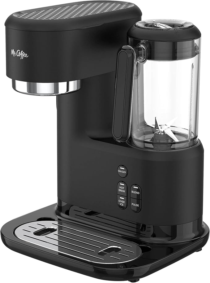 Mr. Coffee 3-in-1 Single-Serve Iced and Hot Coffee/Tea Maker with Blender with Reusable Filter, Scoop, Recipe Book, 2 Tumblers, Lids and Straws, Black