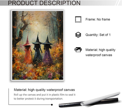 Generic Halloween wall art Posters,Beautiful witches coven amongst the wildflowers art print witches in the woods mystical Witchy Farmhouse Prints,Dark Academia Gothic Room Decor 12x16in Unframed