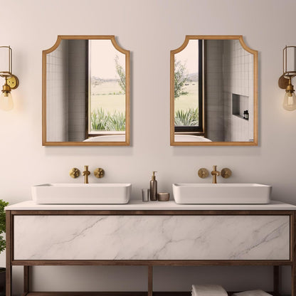 WallBeyond Scalloped Wood Mirror for Wall Decor 16x20 Inch Small Bathroom Vanity Rectangle Mirror for Hallway Bedroom Living Room(Natural)